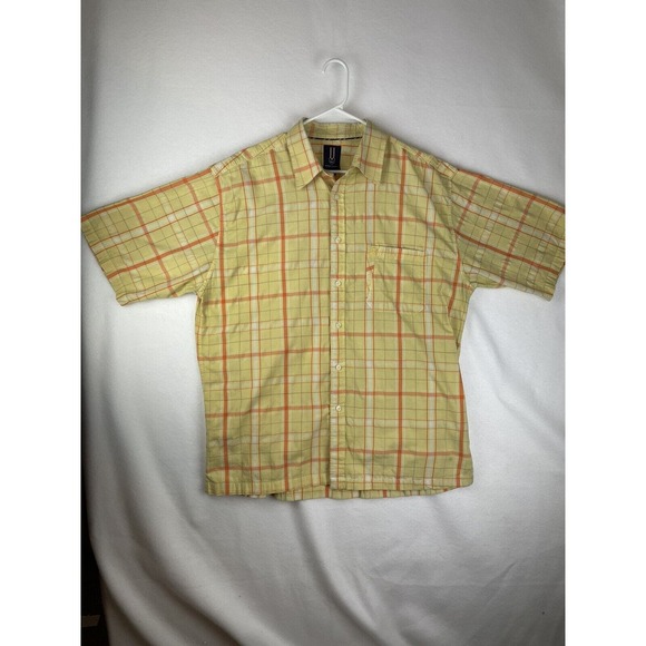 PHAT FARM Men's Short Sleeve Button Down Shirt Plaid Yellow/Orange Size XL - Picture 1 of 5
